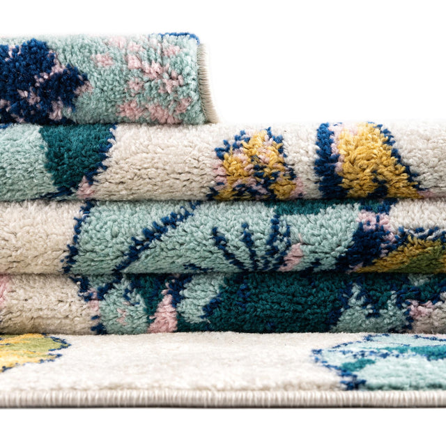 White 2' x 6' Bloom Runner Area Rug 100% Polypropylene With Cotton Backing Easy Clean Colorful Blooming Flower Floral Carpet for Living Dining Room Office Dorms for Sale at Rug Engine