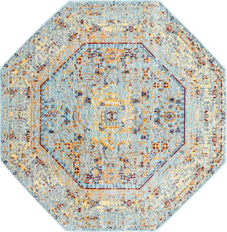Light Blue 4' x 4' Austin Octagon Area Rug 100% Polyester Durable Cotton Backing Living Dining Room Bedroom Office Vintage Decor Carpet for Sale at Rug Engine
