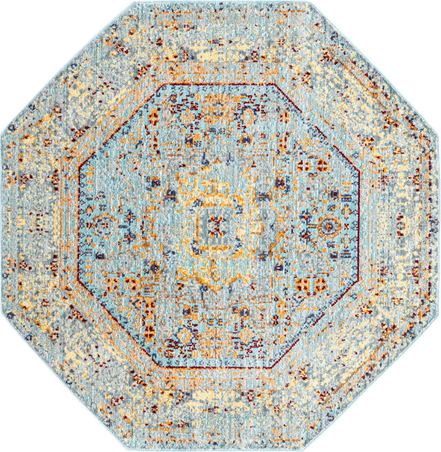Light Blue 4' x 4' Austin Octagon Area Rug 100% Polyester Durable Cotton Backing Living Dining Room Bedroom Office Vintage Decor Carpet for Sale at Rug Engine