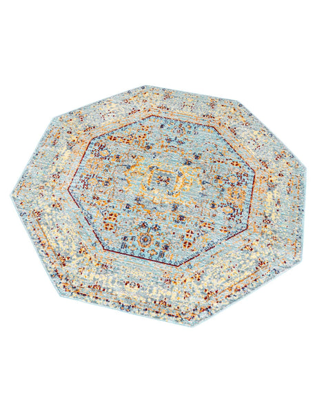 Light Blue 4' x 4' Austin Octagon Area Rug 100% Polyester Durable Cotton Backing Living Dining Room Bedroom Office Vintage Decor Carpet for Sale at Rug Engine