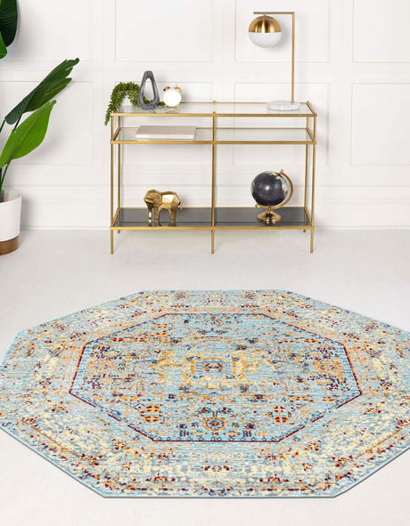 Light Blue 4' x 4' Austin Octagon Area Rug 100% Polyester Durable Cotton Backing Living Dining Room Bedroom Office Vintage Decor Carpet for Sale at Rug Engine
