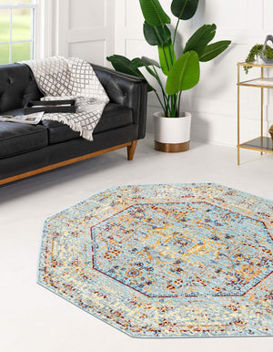 Light Blue 4' x 4' Austin Octagon Area Rug 100% Polyester Durable Cotton Backing Living Dining Room Bedroom Office Vintage Decor Carpet for Sale at Rug Engine
