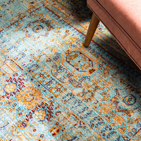 Light Blue 4' x 4' Austin Octagon Area Rug 100% Polyester Durable Cotton Backing Living Dining Room Bedroom Office Vintage Decor Carpet for Sale at Rug Engine
