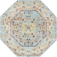Light Blue 4' x 4' Austin Octagon Area Rug 100% Polyester Durable Cotton Backing Living Dining Room Bedroom Office Vintage Decor Carpet for Sale at Rug Engine