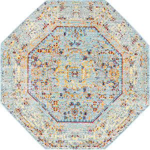 Light Blue 4' x 4' Austin Octagon Area Rug 100% Polyester Durable Cotton Backing Living Dining Room Bedroom Office Vintage Decor Carpet for Sale at Rug Engine