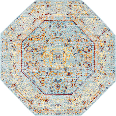 Light Blue 4' x 4' Austin Octagon Area Rug 100% Polyester Durable Cotton Backing Living Dining Room Bedroom Office Vintage Decor Carpet for Sale at Rug Engine