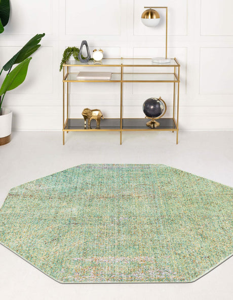Green 4' x 4' Austin Octagon Area Rug 100% Polyester Durable Cotton Backing Living Dining Room Bedroom Office Vintage Decor Carpet for Sale at Rug Engine