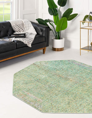 Green 4' x 4' Austin Octagon Area Rug 100% Polyester Durable Cotton Backing Living Dining Room Bedroom Office Vintage Decor Carpet for Sale at Rug Engine