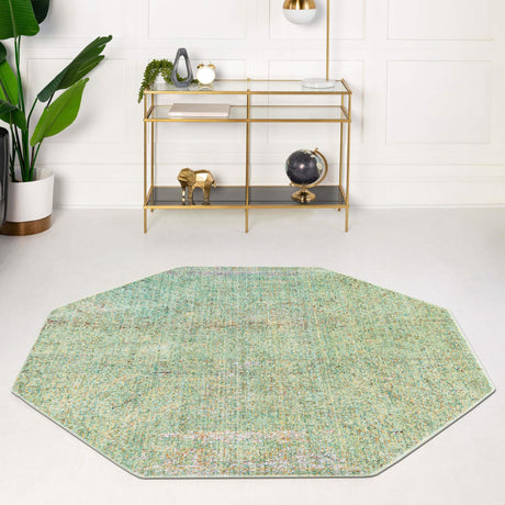 Green 4' x 4' Austin Octagon Area Rug 100% Polyester Durable Cotton Backing Living Dining Room Bedroom Office Vintage Decor Carpet for Sale at Rug Engine