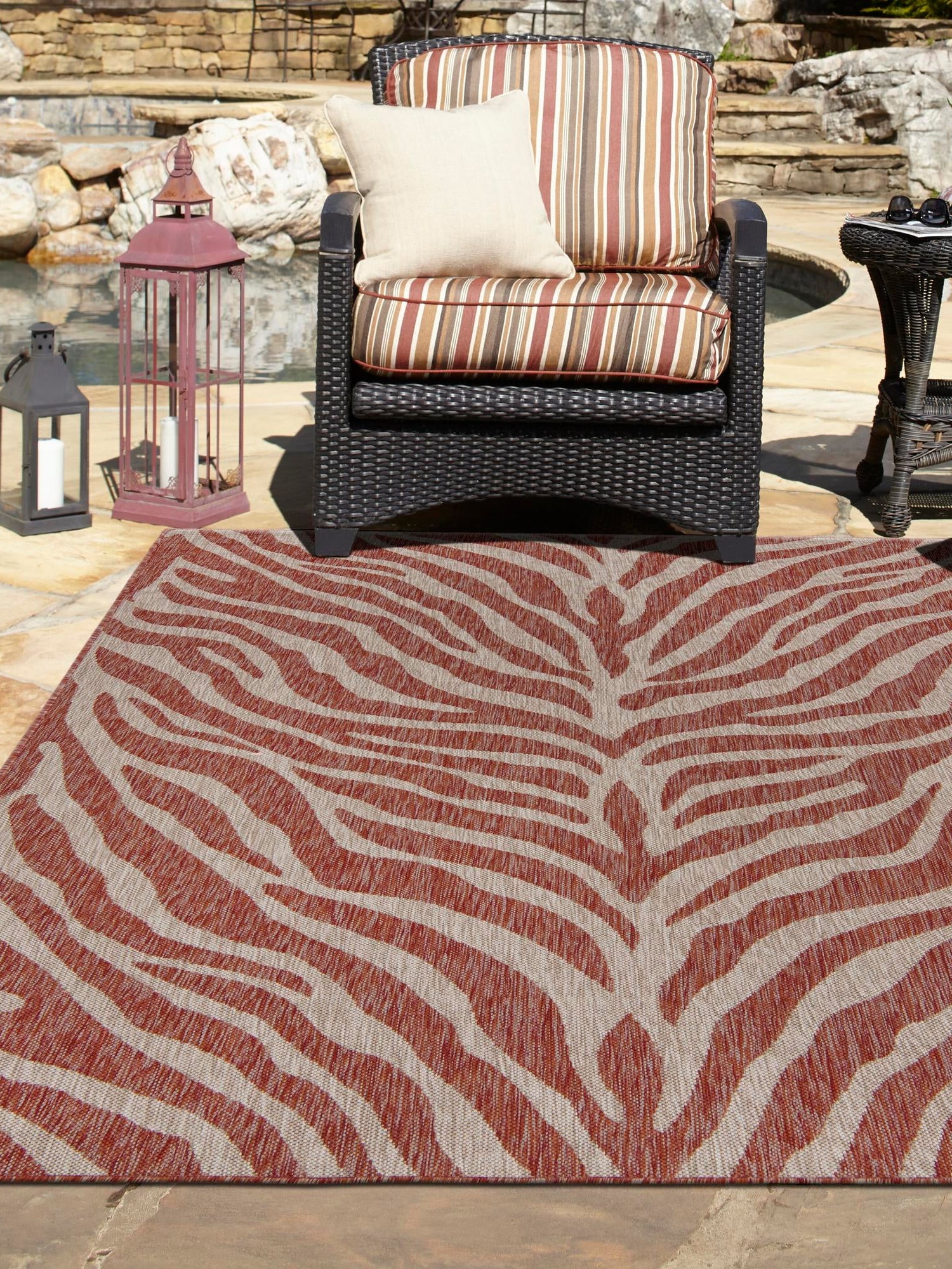 Rust Red 7' 10 x 11' Outdoor Safari Rectangle Area Rug Weather Resistant for Patio, Deck, Terrace, Balcony, Porch Animal Print Wildlife Nature Carpet for Sale at Rug Engine