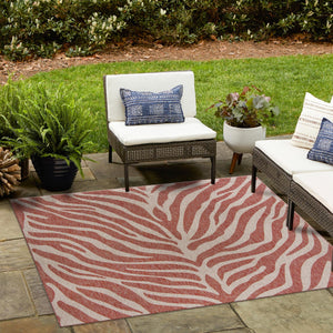 Rust Red 10' x 10' Outdoor Safari Square Area Rug Weather Resistant for Patio, Deck, Terrace, Balcony, Porch Animal Print Wildlife Nature Carpet for Sale at Rug Engine