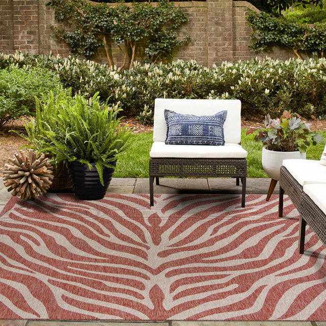 Rust Red 10' x 10' Outdoor Safari Square Area Rug Weather Resistant for Patio, Deck, Terrace, Balcony, Porch Animal Print Wildlife Nature Carpet for Sale at Rug Engine
