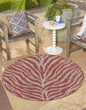 Rust Red 4' 1 x 4' 1 Outdoor Safari Round Area Rug Weather Resistant for Patio, Deck, Terrace, Balcony, Porch Animal Print Wildlife Nature Carpet for Sale at Rug Engine
