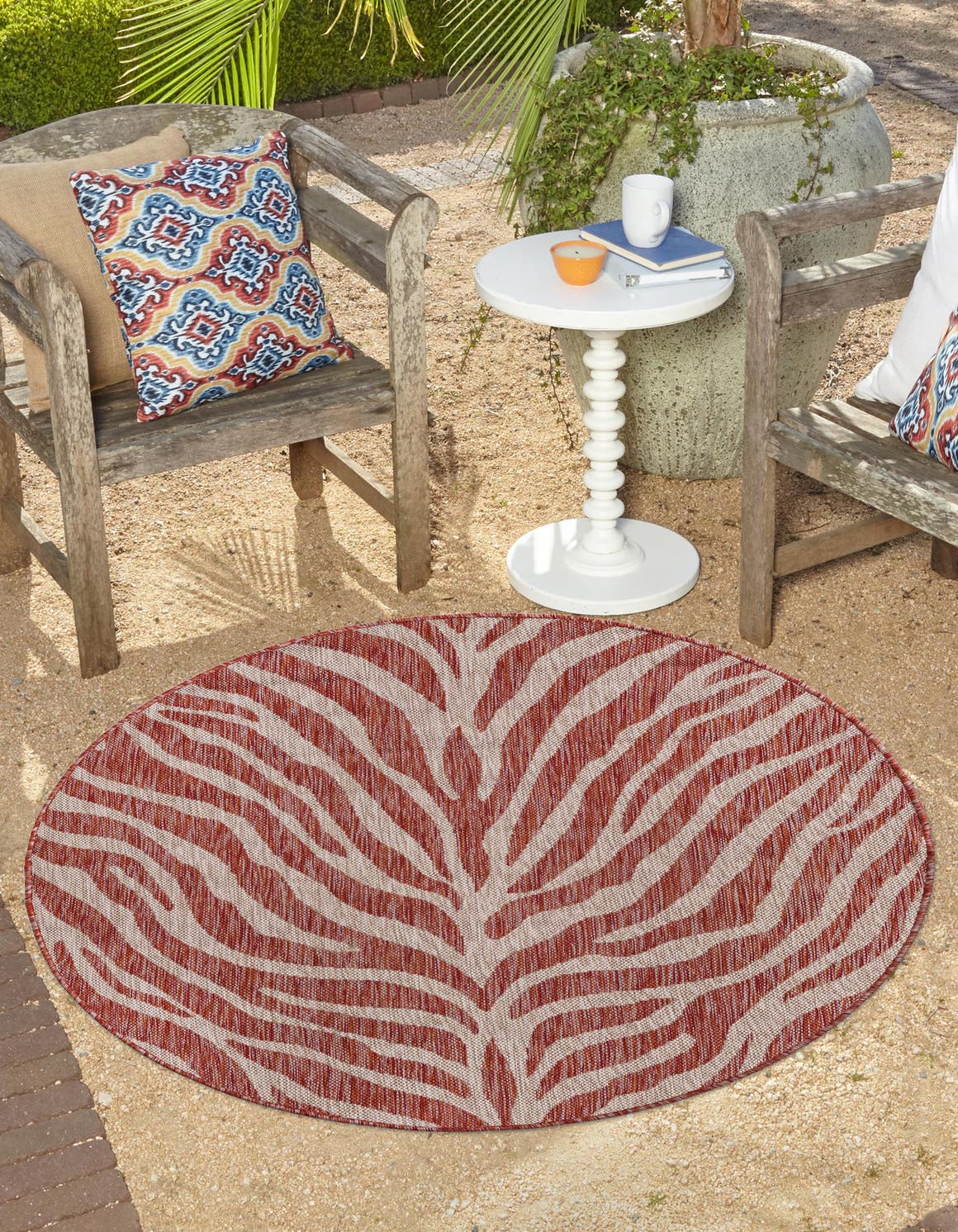 Rust Red 3' 1 x 3' 1 Outdoor Safari Round Area Rug Weather Resistant for Patio, Deck, Terrace, Balcony, Porch Animal Print Wildlife Nature Carpet for Sale at Rug Engine