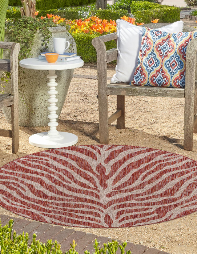 Rust Red 10' x 10' Outdoor Safari Round Area Rug Weather Resistant for Patio, Deck, Terrace, Balcony, Porch Animal Print Wildlife Nature Carpet for Sale at Rug Engine