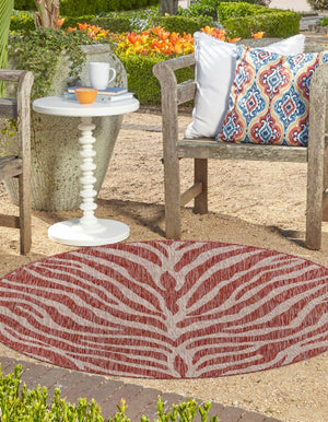Rust Red 4' 1 x 4' 1 Outdoor Safari Round Area Rug Weather Resistant for Patio, Deck, Terrace, Balcony, Porch Animal Print Wildlife Nature Carpet for Sale at Rug Engine