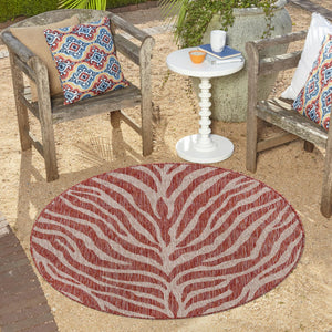 Rust Red 4' 1 x 4' 1 Outdoor Safari Round Area Rug Weather Resistant for Patio, Deck, Terrace, Balcony, Porch Animal Print Wildlife Nature Carpet for Sale at Rug Engine