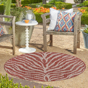 Rust Red 4' 1 x 4' 1 Outdoor Safari Round Area Rug Weather Resistant for Patio, Deck, Terrace, Balcony, Porch Animal Print Wildlife Nature Carpet for Sale at Rug Engine