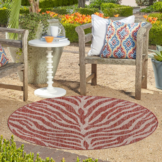 Rust Red 4' 1 x 4' 1 Outdoor Safari Round Area Rug Weather Resistant for Patio, Deck, Terrace, Balcony, Porch Animal Print Wildlife Nature Carpet for Sale at Rug Engine