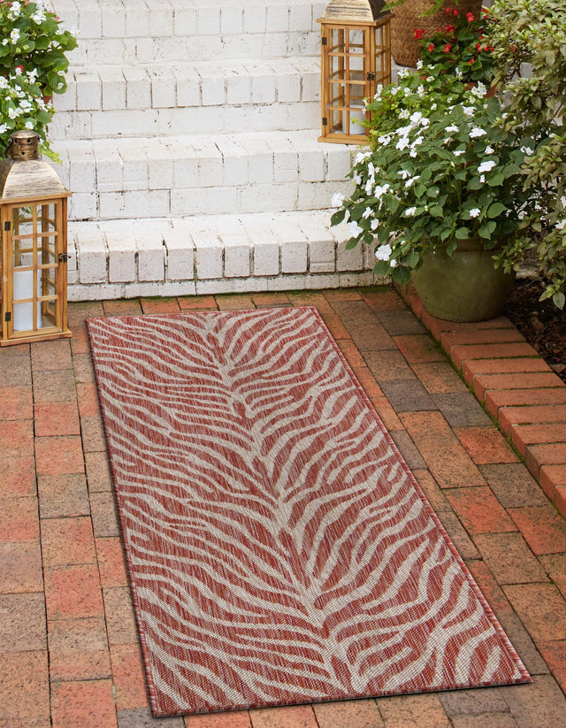 Rust Red 2' x 8' Outdoor Safari Runner Area Rug Weather Resistant for Patio, Deck, Terrace, Balcony, Porch Animal Print Wildlife Nature Carpet for Sale at Rug Engine