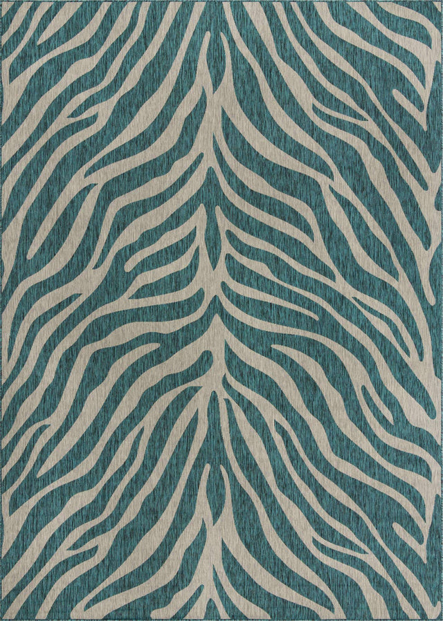 Teal 10' x 14' 1 Outdoor Safari Rectangle Area Rug Weather Resistant for Patio, Deck, Terrace, Balcony, Porch Animal Print Wildlife Nature Carpet for Sale at Rug Engine