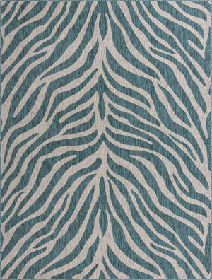 Teal 9' x 12' Outdoor Safari Rectangle Area Rug Weather Resistant for Patio, Deck, Terrace, Balcony, Porch Animal Print Wildlife Nature Carpet for Sale at Rug Engine