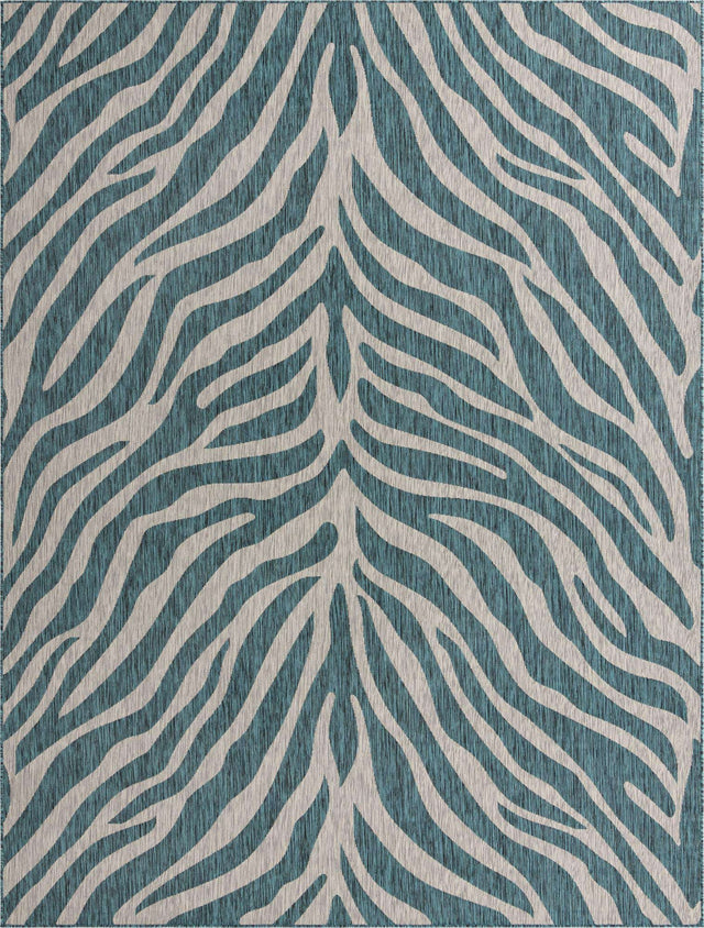 Teal 9' x 12' Outdoor Safari Rectangle Area Rug Weather Resistant for Patio, Deck, Terrace, Balcony, Porch Animal Print Wildlife Nature Carpet for Sale at Rug Engine