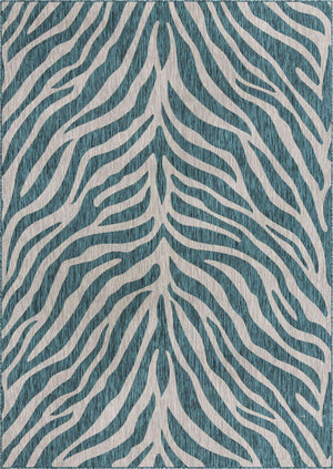 Teal 7' 10 x 11' Outdoor Safari Rectangle Area Rug Weather Resistant for Patio, Deck, Terrace, Balcony, Porch Animal Print Wildlife Nature Carpet for Sale at Rug Engine