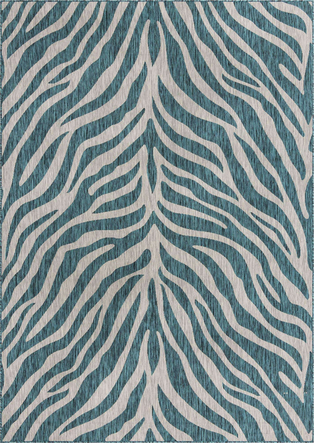 Teal 7' 10 x 11' Outdoor Safari Rectangle Area Rug Weather Resistant for Patio, Deck, Terrace, Balcony, Porch Animal Print Wildlife Nature Carpet for Sale at Rug Engine