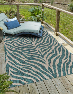 Teal 10' x 14' 1 Outdoor Safari Rectangle Area Rug Weather Resistant for Patio, Deck, Terrace, Balcony, Porch Animal Print Wildlife Nature Carpet for Sale at Rug Engine