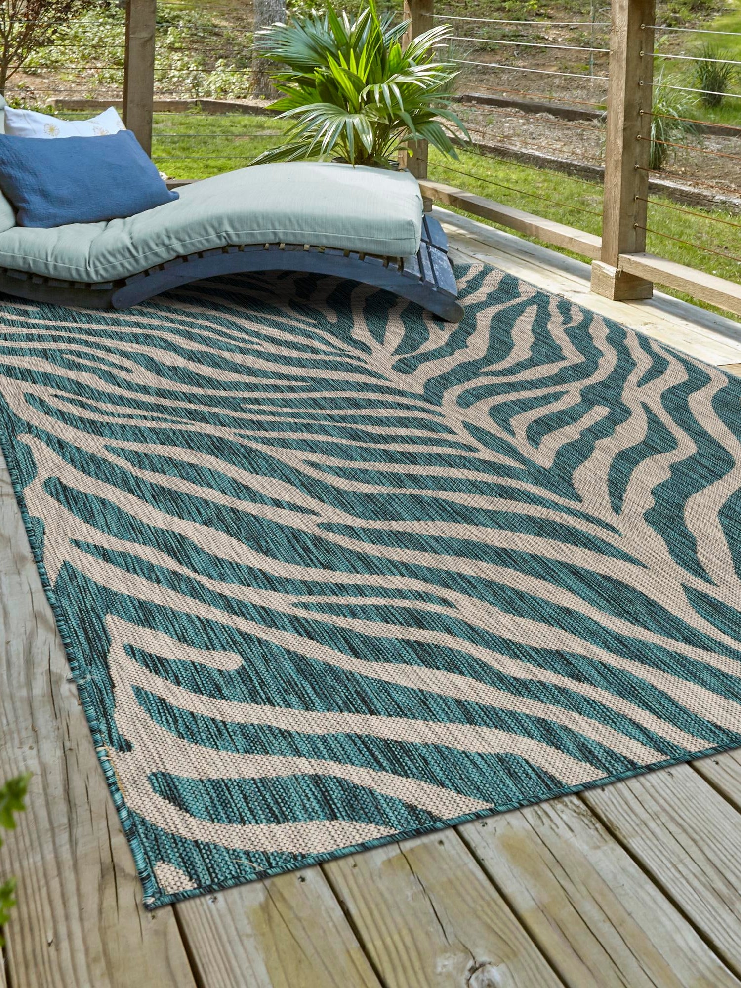 Teal 2' x 3' 1 Outdoor Safari Rectangle Area Rug Weather Resistant for Patio, Deck, Terrace, Balcony, Porch Animal Print Wildlife Nature Carpet for Sale at Rug Engine