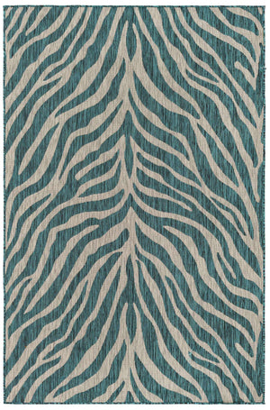 Teal 5' 3 x 8' Outdoor Safari Rectangle Area Rug Weather Resistant for Patio, Deck, Terrace, Balcony, Porch Animal Print Wildlife Nature Carpet for Sale at Rug Engine