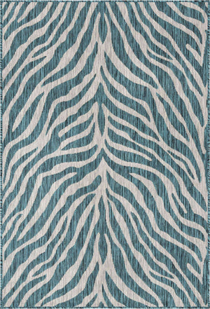 Teal 4' 1 x 6' 1 Outdoor Safari Rectangle Area Rug Weather Resistant for Patio, Deck, Terrace, Balcony, Porch Animal Print Wildlife Nature Carpet for Sale at Rug Engine