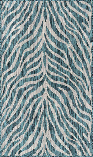 Teal 3' 1 x 5' 3 Outdoor Safari Rectangle Area Rug Weather Resistant for Patio, Deck, Terrace, Balcony, Porch Animal Print Wildlife Nature Carpet for Sale at Rug Engine