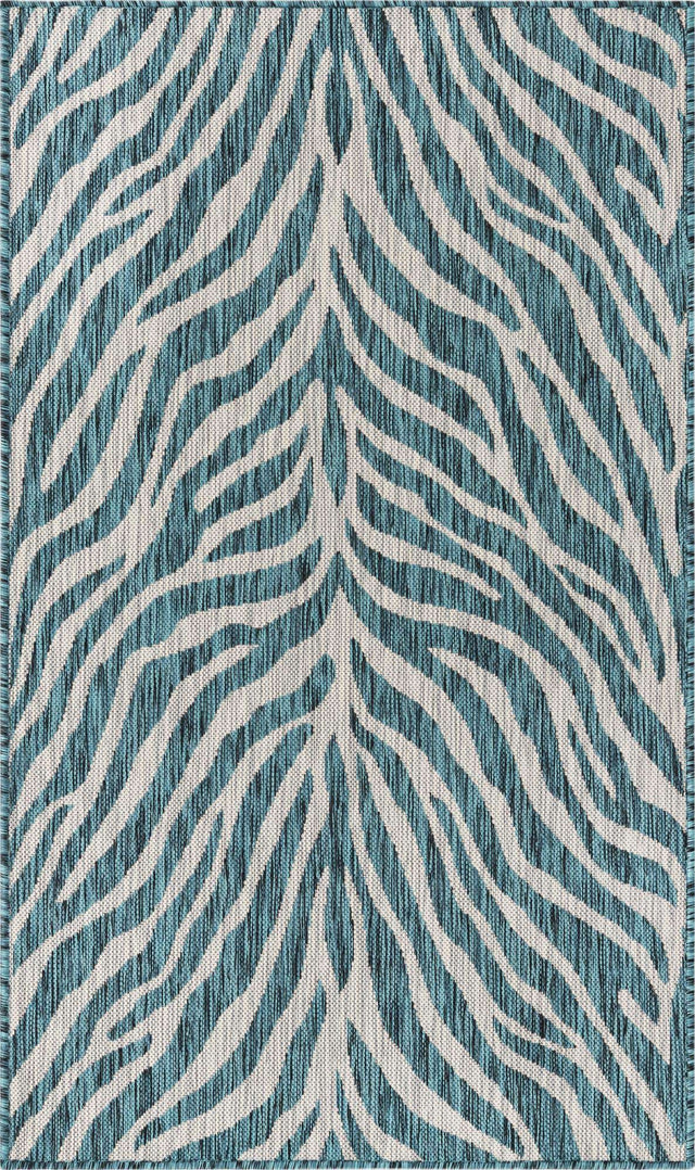 Teal 3' 1 x 5' 3 Outdoor Safari Rectangle Area Rug Weather Resistant for Patio, Deck, Terrace, Balcony, Porch Animal Print Wildlife Nature Carpet for Sale at Rug Engine