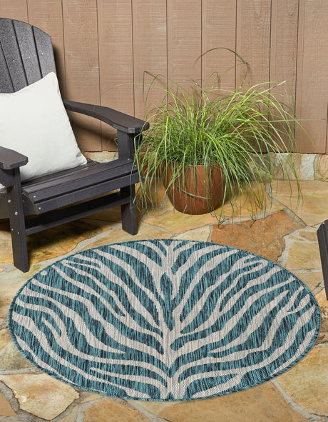 Teal 3' 1 x 3' 1 Outdoor Safari Round Rug