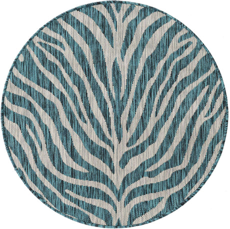 Teal 3' 1 x 3' 1 Outdoor Safari Round Rug