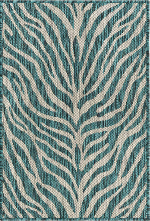 Teal 2' x 3' 1 Outdoor Safari Rectangle Area Rug Weather Resistant for Patio, Deck, Terrace, Balcony, Porch Animal Print Wildlife Nature Carpet for Sale at Rug Engine