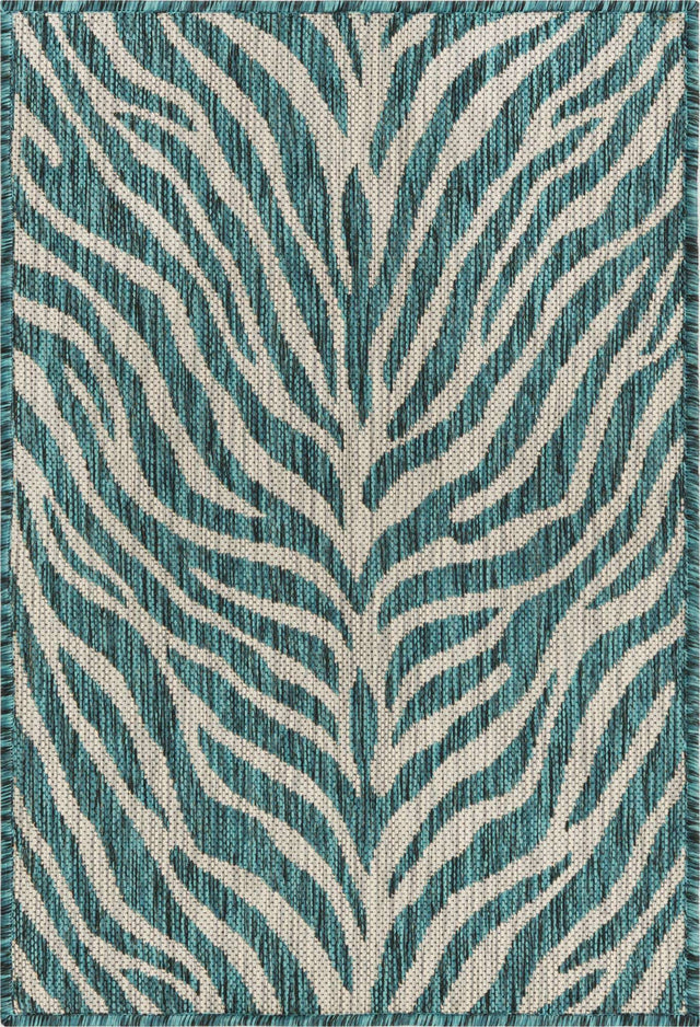 Teal 2' x 3' 1 Outdoor Safari Rectangle Area Rug Weather Resistant for Patio, Deck, Terrace, Balcony, Porch Animal Print Wildlife Nature Carpet for Sale at Rug Engine