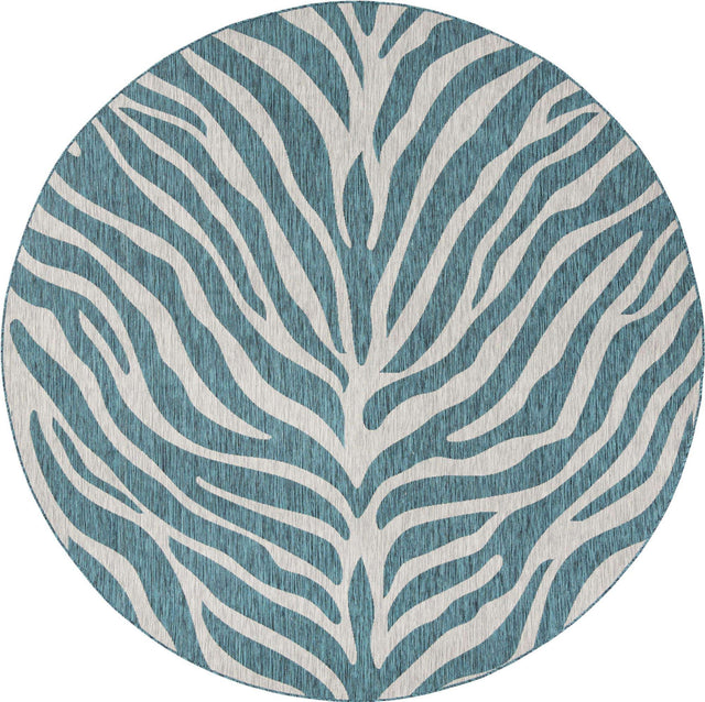 Teal 10' x 10' Outdoor Safari Round Area Rug Weather Resistant for Patio, Deck, Terrace, Balcony, Porch Animal Print Wildlife Nature Carpet for Sale at Rug Engine