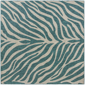 Teal 10' x 10' Outdoor Safari Square Area Rug Weather Resistant for Patio, Deck, Terrace, Balcony, Porch Animal Print Wildlife Nature Carpet for Sale at Rug Engine