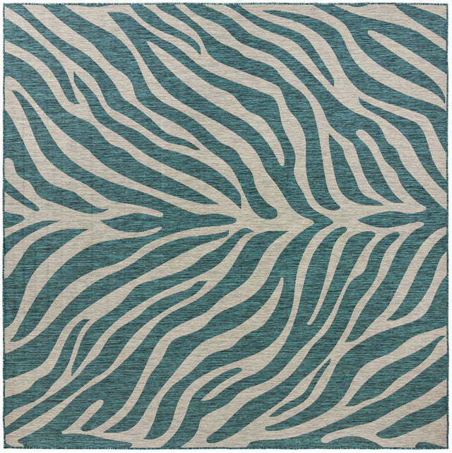 Teal 10' x 10' Outdoor Safari Square Area Rug Weather Resistant for Patio, Deck, Terrace, Balcony, Porch Animal Print Wildlife Nature Carpet for Sale at Rug Engine