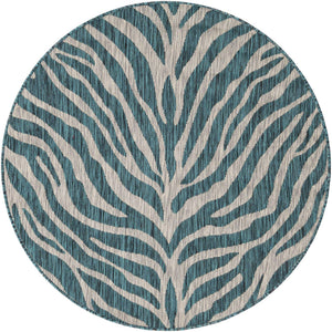 Teal 4' 1 x 4' 1 Outdoor Safari Round Area Rug Weather Resistant for Patio, Deck, Terrace, Balcony, Porch Animal Print Wildlife Nature Carpet for Sale at Rug Engine