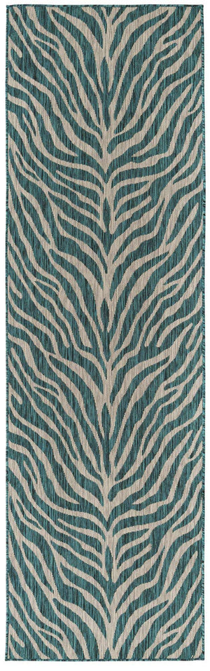 Teal 2' 7 x 10' Outdoor Safari Runner Area Rug Weather Resistant for Patio, Deck, Terrace, Balcony, Porch Animal Print Wildlife Nature Carpet for Sale at Rug Engine