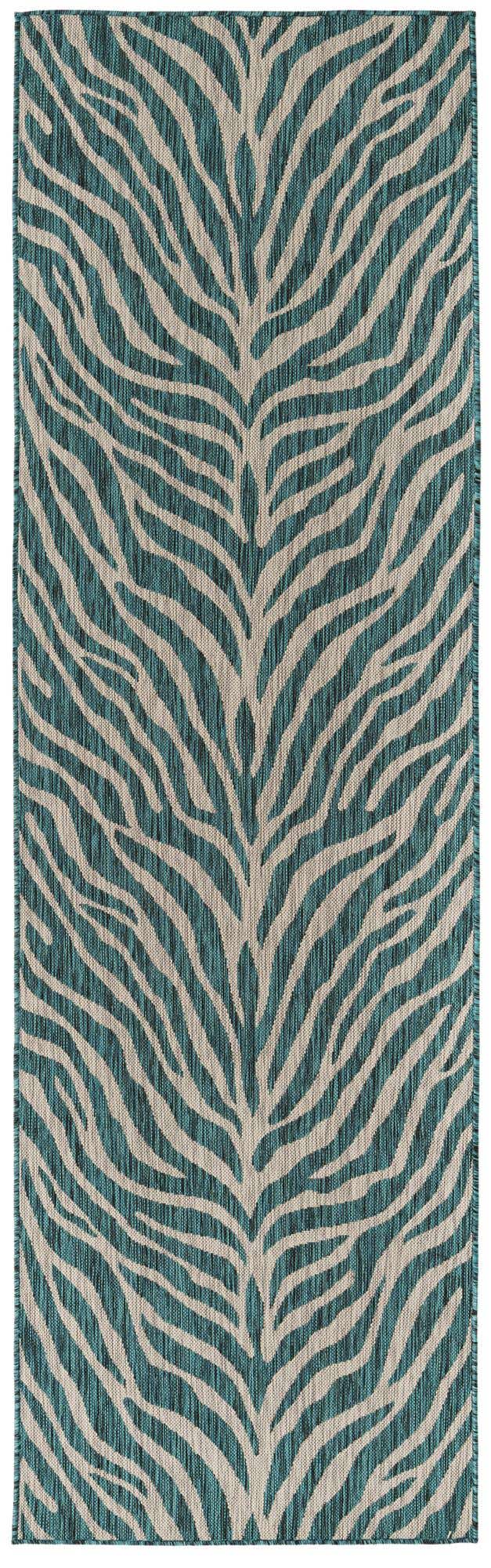 Teal 2' 7 x 10' Outdoor Safari Runner Area Rug Weather Resistant for Patio, Deck, Terrace, Balcony, Porch Animal Print Wildlife Nature Carpet for Sale at Rug Engine