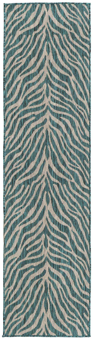 Teal 2' x 8' Outdoor Safari Runner Area Rug Weather Resistant for Patio, Deck, Terrace, Balcony, Porch Animal Print Wildlife Nature Carpet for Sale at Rug Engine