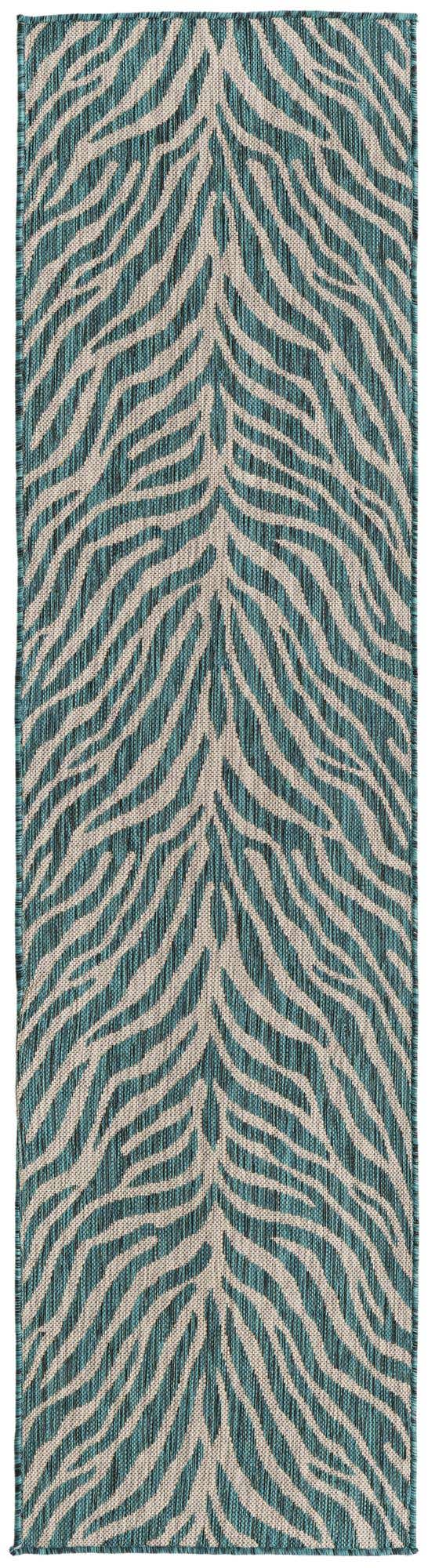 Teal 2' x 8' Outdoor Safari Runner Area Rug Weather Resistant for Patio, Deck, Terrace, Balcony, Porch Animal Print Wildlife Nature Carpet for Sale at Rug Engine