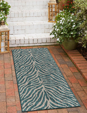 Teal 2' x 8' Outdoor Safari Runner Area Rug Weather Resistant for Patio, Deck, Terrace, Balcony, Porch Animal Print Wildlife Nature Carpet for Sale at Rug Engine
