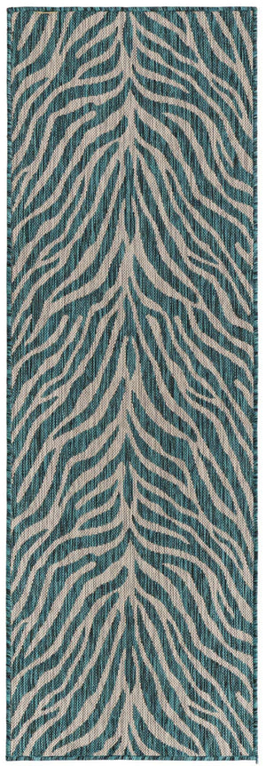 Teal 2' x 6' 1 Outdoor Safari Runner Area Rug Weather Resistant for Patio, Deck, Terrace, Balcony, Porch Animal Print Wildlife Nature Carpet for Sale at Rug Engine
