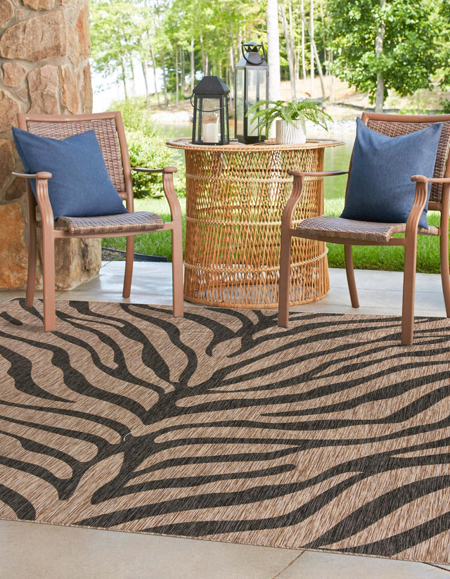 Natural 10' x 10' Outdoor Safari Square Area Rug Weather Resistant for Patio, Deck, Terrace, Balcony, Porch Animal Print Wildlife Nature Carpet for Sale at Rug Engine